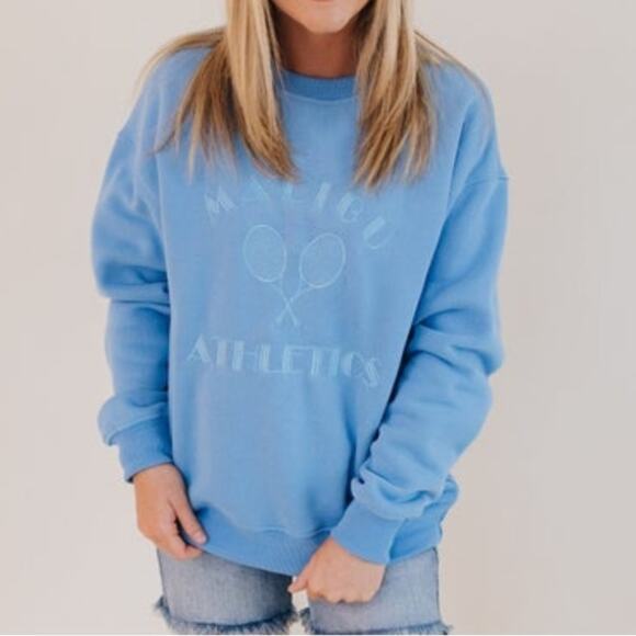 Bailey Rose Medium Embroidered‎ “Malibu Athletics” Blue Crewneck Pullover - Picture 2 of 13